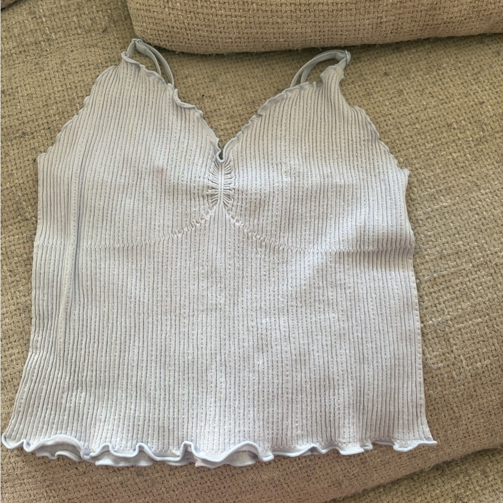 Blue Ribbed V-Neck Seamless Tank Top